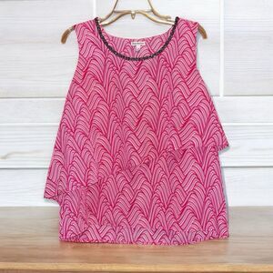 Juicy Couture L Hot Pink White Layered Sleeveless Blouse with Jeweled Neckline